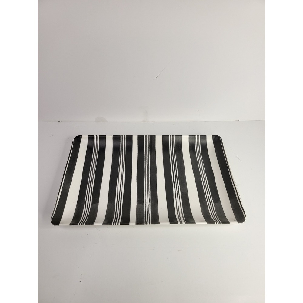 Hearth & Hand Magnolia Melamine Serving Tray Black White Striped Platter 11x7